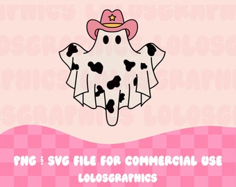 Cow Print Country Ghost SVG Design, Western Halloween Ghost SVG, Country Halloween SVGs