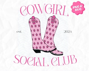 Cowgirl Social Club Aesthetic Western PNG SVG | Coastal Cowgirl Design PNG | Cowgirl Boots Design