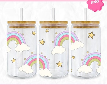 Rainbow Stars Cup Wrap PNG, Libbey SVG Designs, Aesthetic 16oz Cup Wraps, Spring Cup Wrap Design