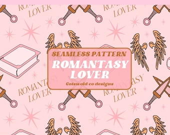 Romantasy Reading Bookish Seamless Pattern, Reading Pattern, commercial use books pattern