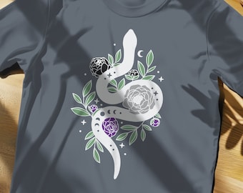 Super Soft "Subtle Ace Snake & Flowers " Unisex Jersey Tee Shirt Graphic bella+canvas Pride Gay Gift LBGTQ+ Asexual queer LGBTQ demi Witchy