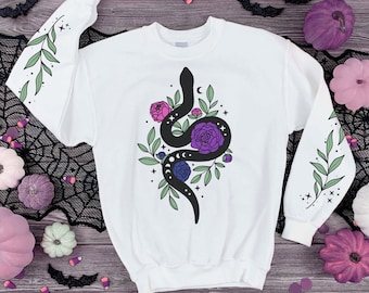 Subtle Bi Pride Snake & Flowers Unisex Heavy Blend Crewneck Sweatshirt Witchy Whimsy Goth CottageCore Kawaii Alternative Queer Gift Bisexual