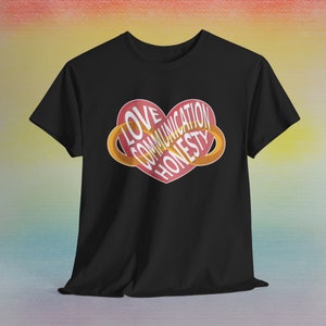 Love Communication Honesty Polyamory Graphic Tee Shirt Pride Heart Crew Queer LGBTQ+ Community Proud Unisex infinite Poly Gift Polyamorous image 8