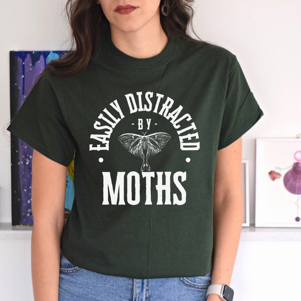 Easily Distracted By Moths Tee Shirt Graphic Tee Nature-inspired Design Art Witchy Aesthetic Cottage Core Fairy Crew Neck Unisex Funny