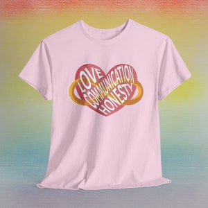 Love Communication Honesty Polyamory Graphic Tee Shirt Pride Heart Crew Queer LGBTQ+ Community Proud Unisex infinite Poly Gift Polyamorous image 5