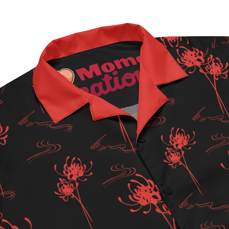Red Spider Lily Unisex Button Up Shirt Anime Japanese Design Gothic Alt Red Black Pattern Lycoris Radiata Corpse Flower Higanbana