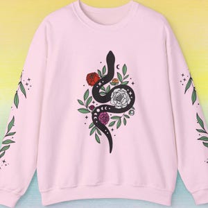 Subtle Lesbian Pride Snake & Flowers Unisex Heavy Blend Crewneck Sweatshirt Witchy Whimsy Goth CottageCore Kawaii Alternative Queer Gift Gay