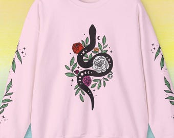 Subtle Lesbian Pride Snake & Flowers Unisex Heavy Blend Crewneck Sweatshirt Witchy Whimsy Goth CottageCore Kawaii Alternative Queer Gift Gay