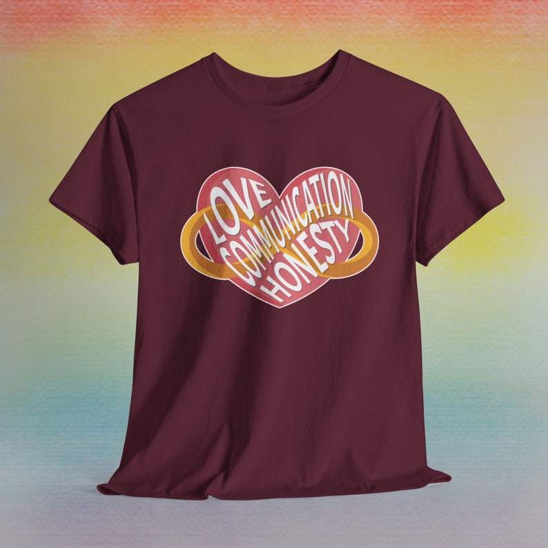 Love Communication Honesty Polyamory Graphic Tee Shirt Pride Heart Crew Queer LGBTQ+ Community Proud Unisex infinite Poly Gift Polyamorous image 6