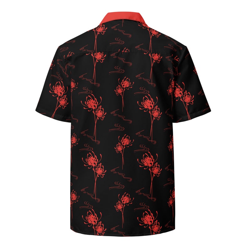Red Spider Lily Unisex Button Up Shirt Anime Japanese Design Gothic Alt Red Black Pattern Lycoris Radiata Corpse Flower Higanbana
