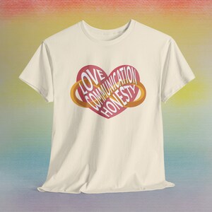 Love Communication Honesty Polyamory Graphic Tee Shirt Pride Heart Crew Queer LGBTQ+ Community Proud Unisex infinite Poly Gift Polyamorous image 7