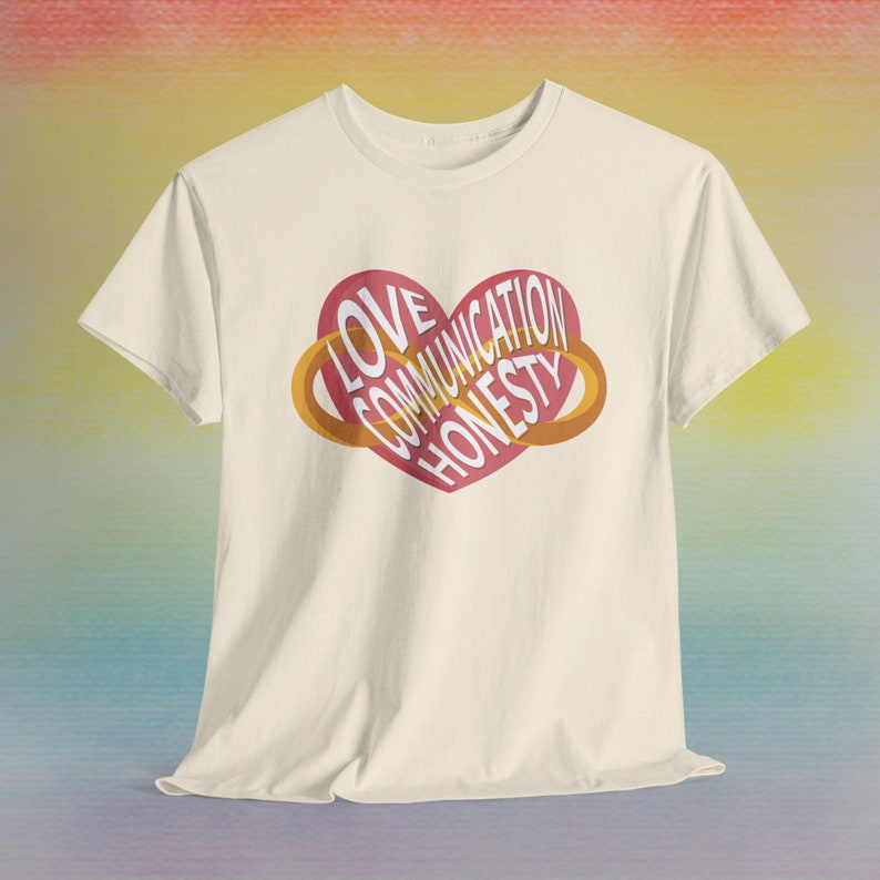 Love Communication Honesty Polyamory Graphic Tee Shirt Pride Heart Crew Queer LGBTQ+ Community Proud Unisex infinite Poly Gift Polyamorous image 7