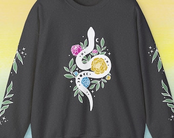 Subtil Pan Pride serpent et fleurs unisexe lourd mélange ras du cou cadeau sorcière fantaisie gothique CottageCore Kawaii Alt Queer Pansexual