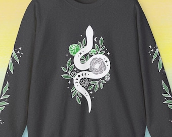 Subtle Aro Pride Snake & Flowers Unisex Heavy Blend Crewneck Sweatshirt Witchy Whimsy Goth CottageCore Kawaii Alt Queer Gift Aromantic