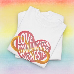 Love Communication Honesty Polyamory Graphic Tee Shirt Pride Heart Crew Queer LGBTQ+ Community Proud Unisex infinite Poly Gift Polyamorous image 4