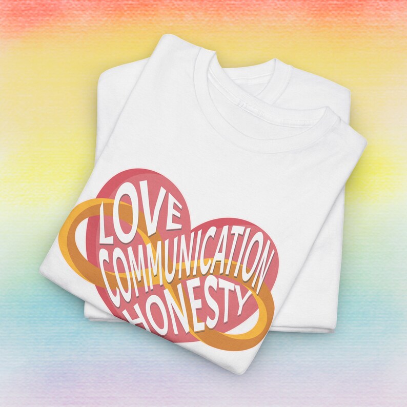 Love Communication Honesty Polyamory Graphic Tee Shirt Pride Heart Crew Queer LGBTQ+ Community Proud Unisex infinite Poly Gift Polyamorous image 4