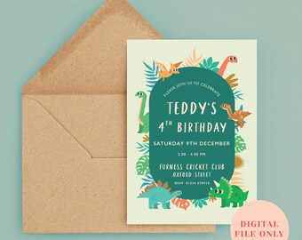 Digital Dinosaur Birthday Invitation, Personalised Children's Party Invitations, First Second Third Fourth Birthday Invitation Design