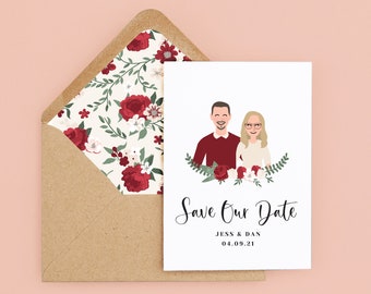 Personalised Couple Save the Date Invitation/ Digital File Only/ Custom Character Illustration/ Couple Portrait/ Printable/