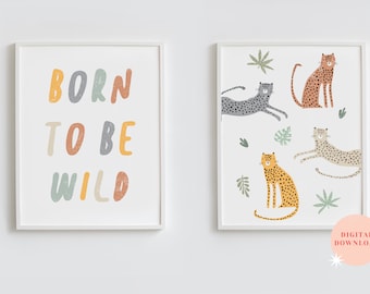 Children's Safari Prints - Set of Two/ Born to be Wild / Nursery decor / Jungle Prints - INSTANT DIGITAL DOWNLOAD