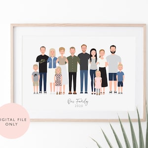 Family Portrait / Personalised Digital Print / Custom Family / Pet Portrait Printable / Couples Birthday Anniversary Gift image 2