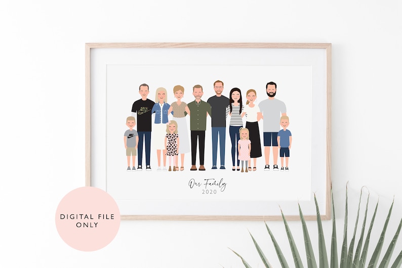 Family Portrait / Personalised Digital Print / Custom Family / Pet Portrait Printable / Couples Birthday Anniversary Gift image 2