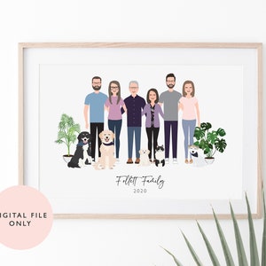 Family Portrait / Personalised Digital Print / Custom Family / Pet Portrait Printable / Couples Birthday Anniversary Gift image 5