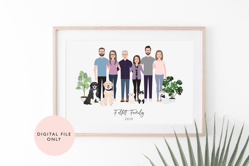 Family Portrait / Personalised Digital Print / Custom Family / Pet Portrait Printable / Couples Birthday Anniversary Gift image 5