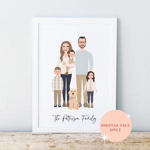 Family Portrait / Personalised Digital Print / Custom Family /  Pet Portrait Printable / Couples Birthday Anniversary Gift