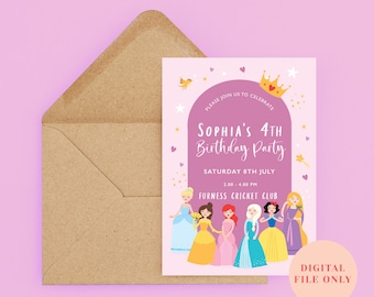 Digital Princess Birthday Invitation, Personalised Children's Party Invitations, First Second Third Fourth Girl's Birthday Invitation Design