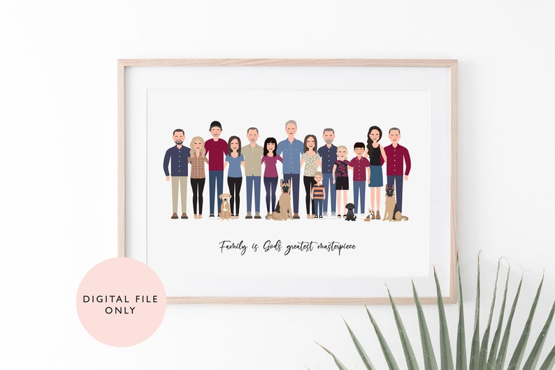 Family Portrait / Personalised Digital Print / Custom Family / Pet Portrait Printable / Couples Birthday Anniversary Gift image 9