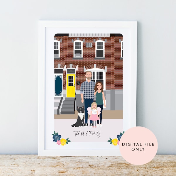 Gepersonaliseerd huis- en familieportret/ Aangepaste woningillustratie/ Familie- en huisdierportret/ Thuisafdruk/afdrukbaar/digitaal bestand