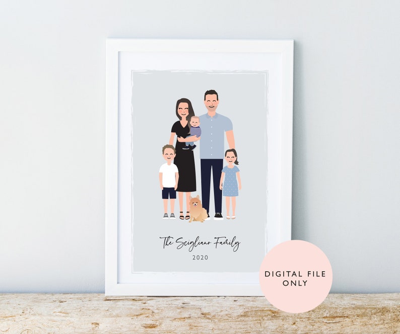 Family Portrait / Personalised Digital Print / Custom Family / Pet Portrait Printable / Couples Birthday Anniversary Gift image 8