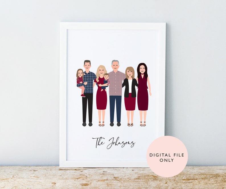 Family Portrait / Personalised Digital Print / Custom Family / Pet Portrait Printable / Couples Birthday Anniversary Gift image 4