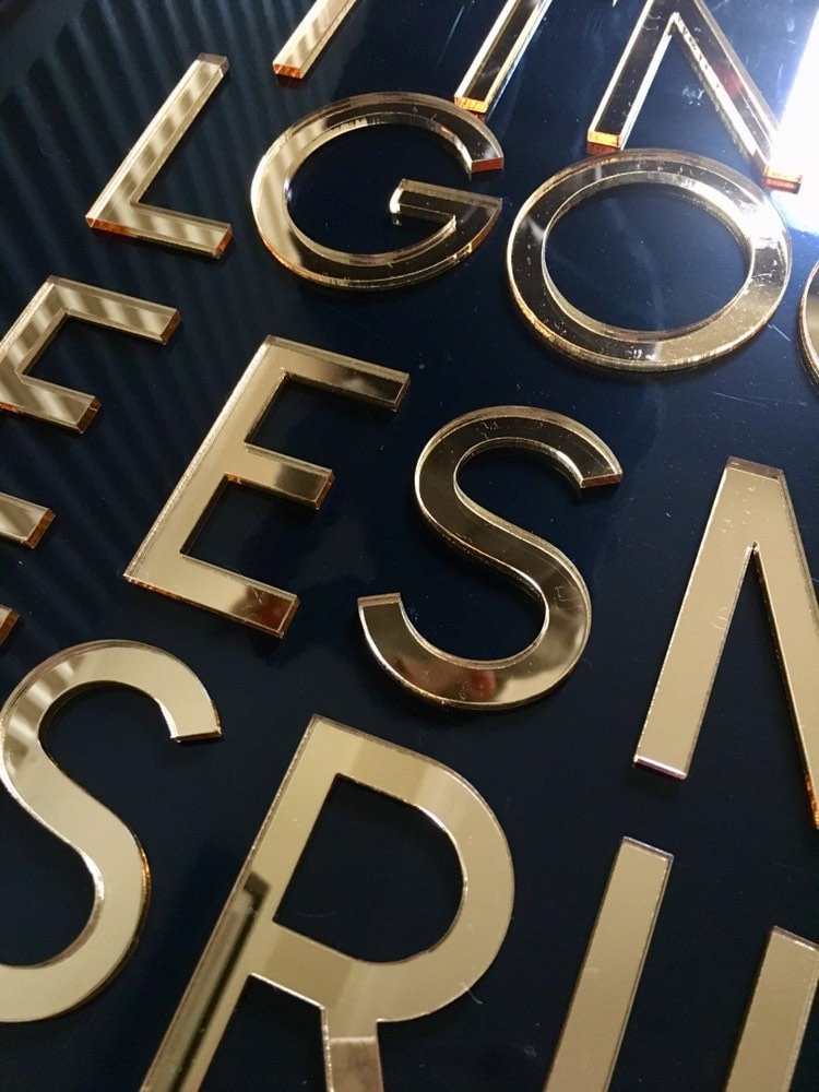 Mirrored Letters and Numbers Gold Acrylic|Alphabet letters