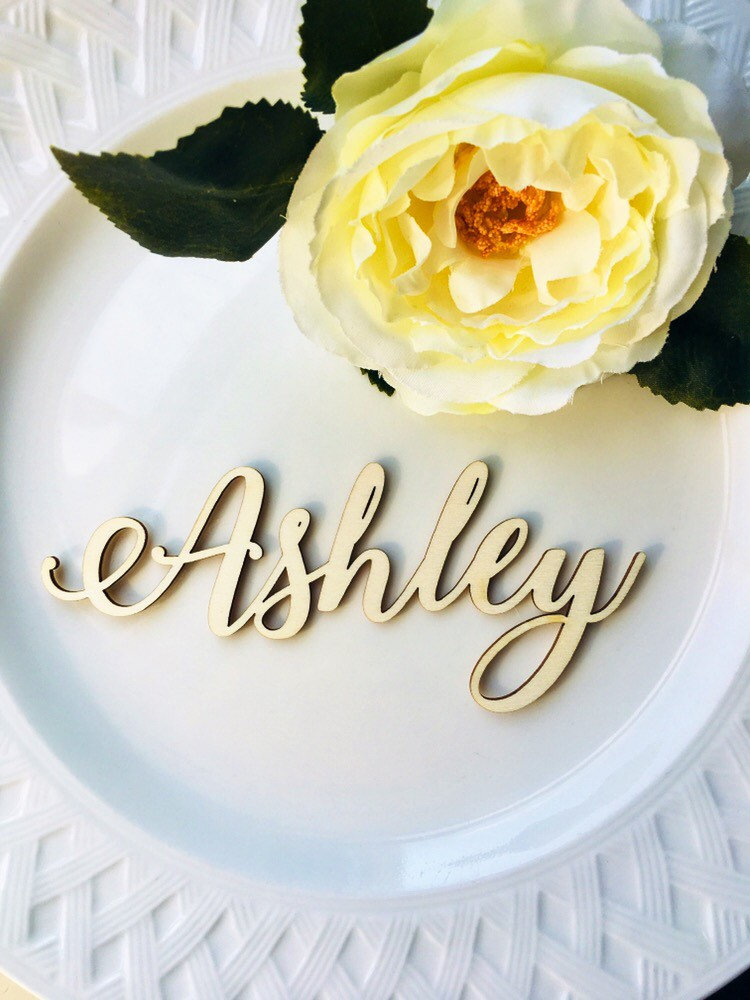 Laser cut wood names Custom Laser cut Name Signs Wedding place cards Laser cut wood signs Place setting signs