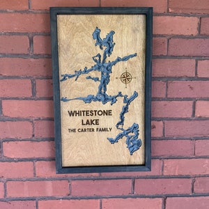 Topografische kaartkunst Whitestone Lake - 3D lasergesneden