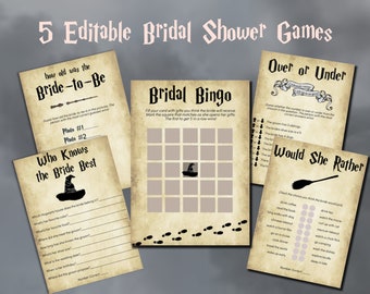 Printable Wizard Bridal Shower Games | Instant Download Bridal Shower Party Games | Wizard Themed Wedding | Wizard Bridal Shower