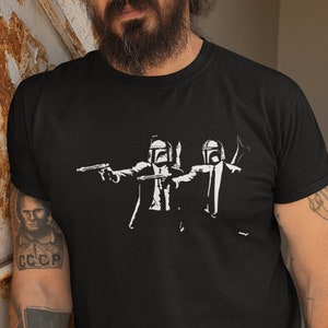Star Wars Boba Fett and Mandalorian Pulp Fiction Crossover T-Shirt, Sweatshirt and Hoodie | Boba Fett & The Mandalorian as Jules and Vincent