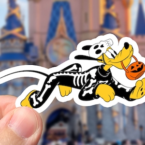 Disney Pluto in Skeleton Costume Sticker | Waterproof