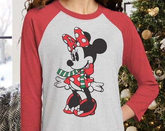 Disney Christmas Minnie Mouse Shirt / Sublimated / Apenado, Vintage & Faded look / Ships from US