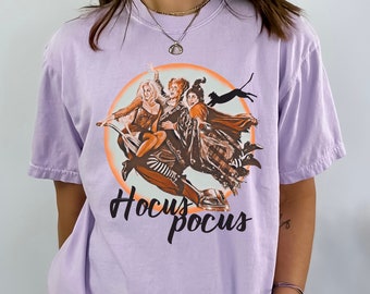 Disney Hocus Pocus flying Sanderson Sisters Halloween Shirt | Vintage Style on a Garment Dyed Comfort Colors t-shirt | DTG