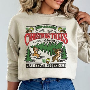 Disney Chip & Dale's Christmas Trees | Sand, White and Red crewneck sweatshirts and T-Shirts