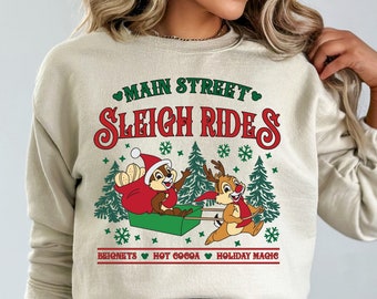 Disney Chip & Dale's Sleigh Rides | Sand, White and Red crewneck sweatshirts and T-Shirts