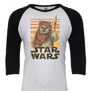 Disney Star Wars Ewok Return of the Jedi Baseball t-Shirt  | Vintage Distressed style | extremely soft tri-blend shirt