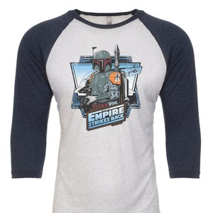Disney Star Wars Boba Fett Empire Strikes Back Baseball t-Shirt  | Vintage Distressed style | extremely soft tri-blend shirt