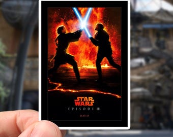 Affiche alternative du film Star Wars III La Revanche des Sith | Anakin Skywalker vs Obi-Wan Kenobi sur Mustafar imperméable Sticker