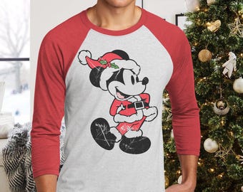Camiseta navideña de Mickey Mouse de Disney / Santa Mickey / Sublimada / Aspecto desgastado, vintage y descolorido / Envíos desde EE. UU.