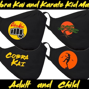 Cobra Kai and Karate Kid Masks | Miyagi Do | Crane Kick | Strike First, Strike Hard |Cotton/Polyester DUAL layer mask | Ships from the US