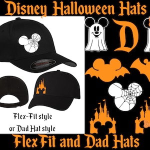 Disney Halloween Hüte | Micky Maus Geist | Minnie Maus Geist | Aschenputtel Schloss | Micky-Fledermaus | Micky Spinnennetz | Flex Fit Mütze & Dad Hat