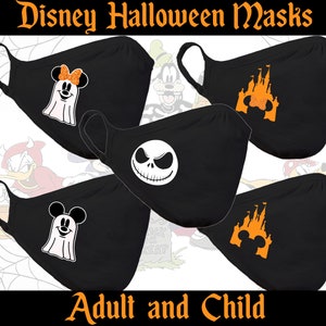 Halloween Disney Masks, Jack Skellington, Ghost Mickey | Cotton/Polyester DUAL layer fabric face cover mask | Ships from the US